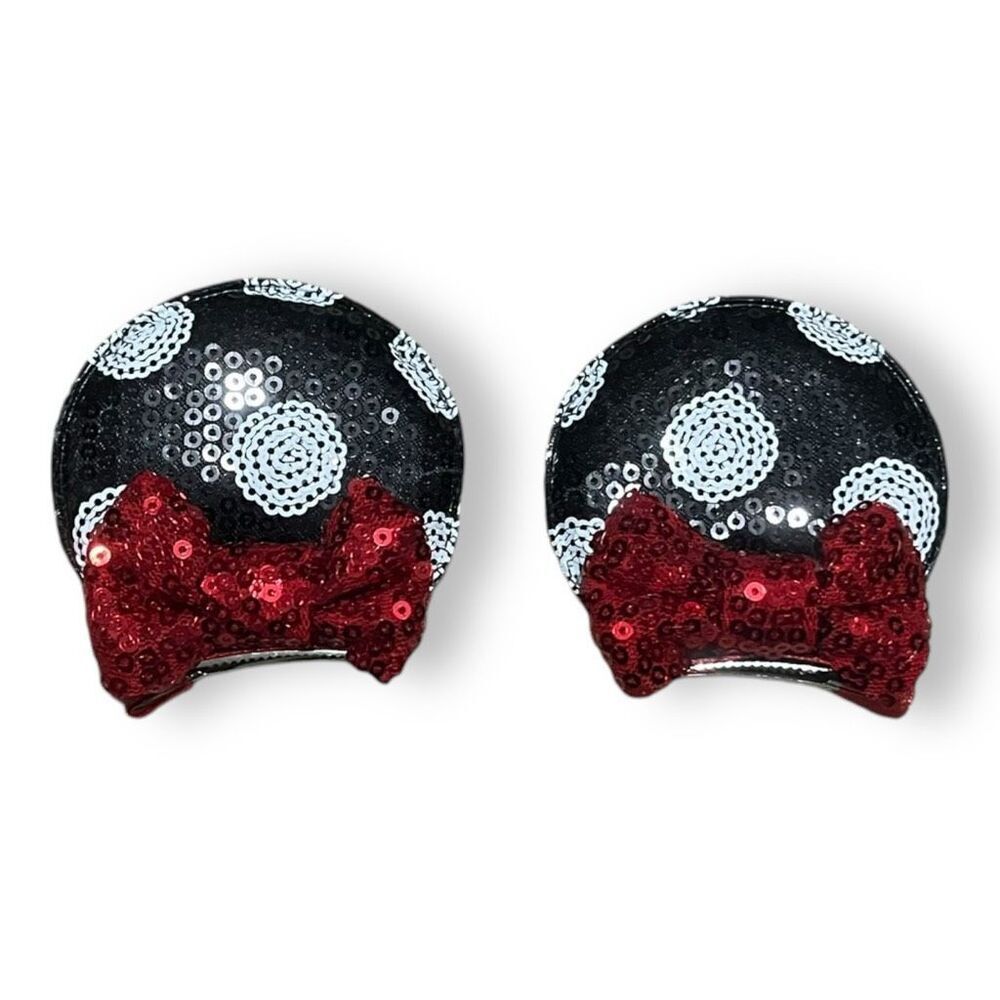 New Disney Inspired Red Sequin Bow Mouse Ears Hair Clips Barrettes